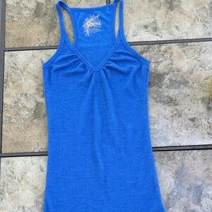 Guess Mottled Cobalt Blue Ribbed Racerback Tank with Embroidered Logo